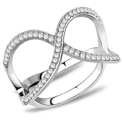 DA058 - High polished (no plating) Stainless Steel Ring with AAA Grade CZ  in Clear