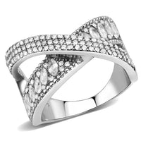 DA361 - High polished (no plating) Stainless Steel Ring with AAA Grade CZ  in Clear