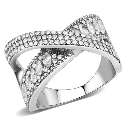 DA361 - High polished (no plating) Stainless Steel Ring with AAA Grade CZ  in Clear