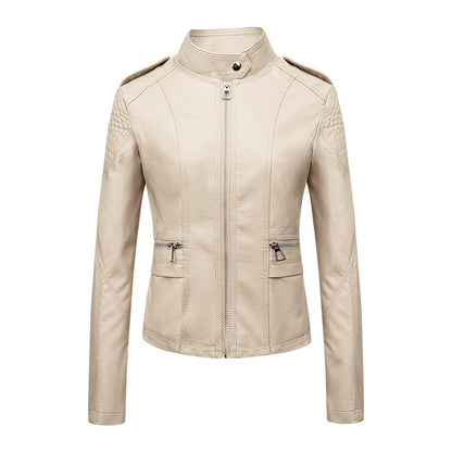 Women's Leather Jacket Women's Slim-fit Leather Jacket Women's Motorcycle Clothing PU Leather Women's Jacket Short Women's Leather Jacket Three-line Craft