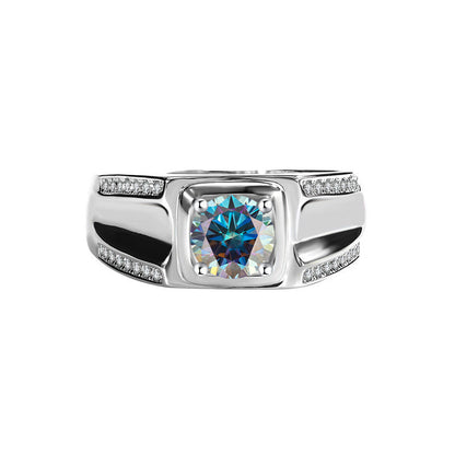 S925 Sterling Silver Moissanite Men's Ring 1 Karat Double-row Micro-inlaid