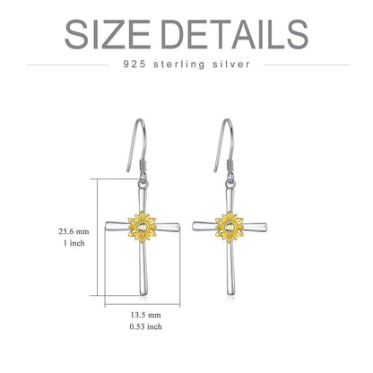 Sunflower Earrings Sterling Silver Cross Dangle Drop Hooks Earrings Sunflower Flower Jewelry Gifts for Women Teens Birthday