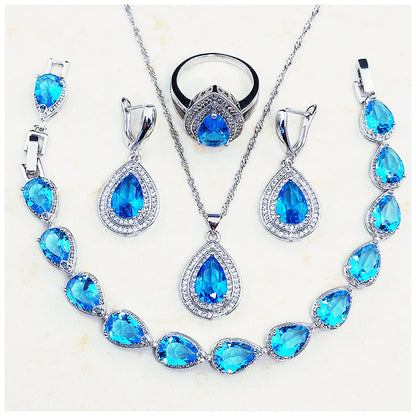 Jewelry Four-piece Set Rings Pendants Earrings Drop-shaped Gem