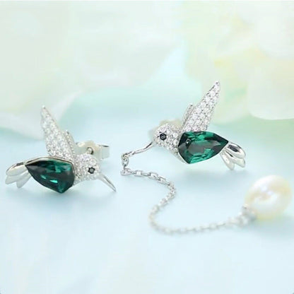 Hummingbird Jewelry Set Silver Plated Chain Necklace Stud