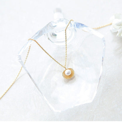 S925 Silver Shell Pearl Fan Necklace