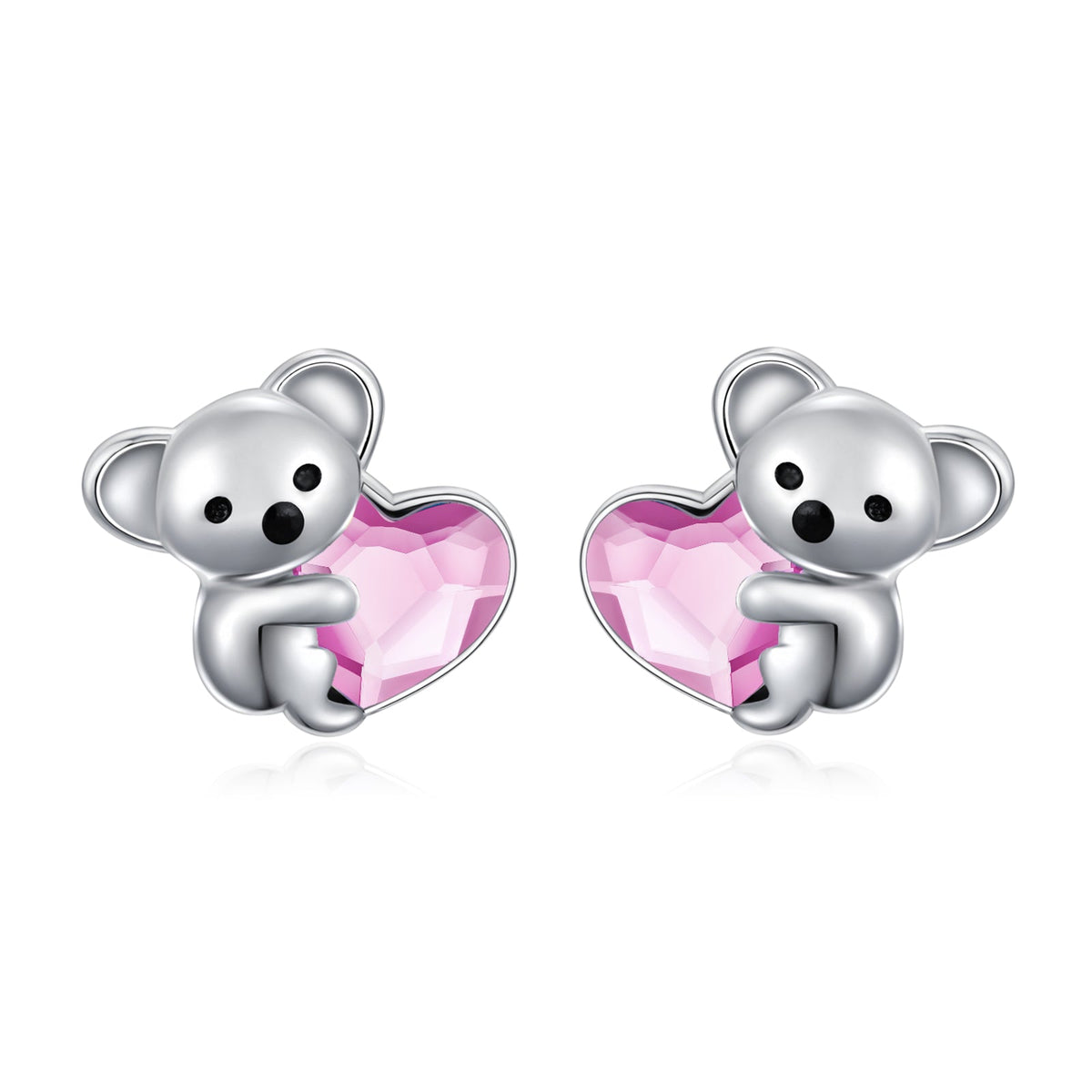 925 Sterling Silver Koala Bear Cute Animal Hypoallergenic Heart Crystal Earrings Jewellery