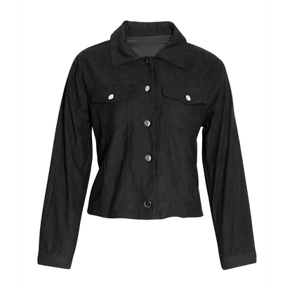 Women's Corduroy Long Sleeve Jacket - Casual Button-Up Coat With Flap Pockets
