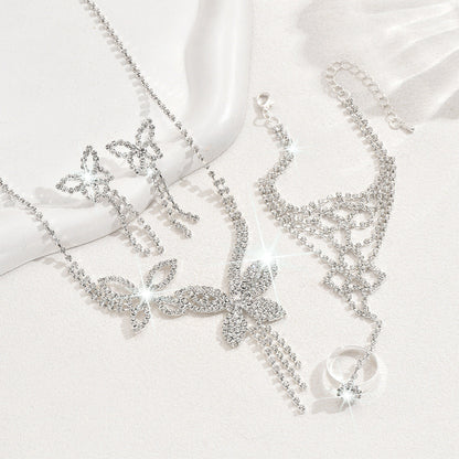 Butterfly Tassel Rhinestone Necklace Earring Bracelet 3 Pieces Suit