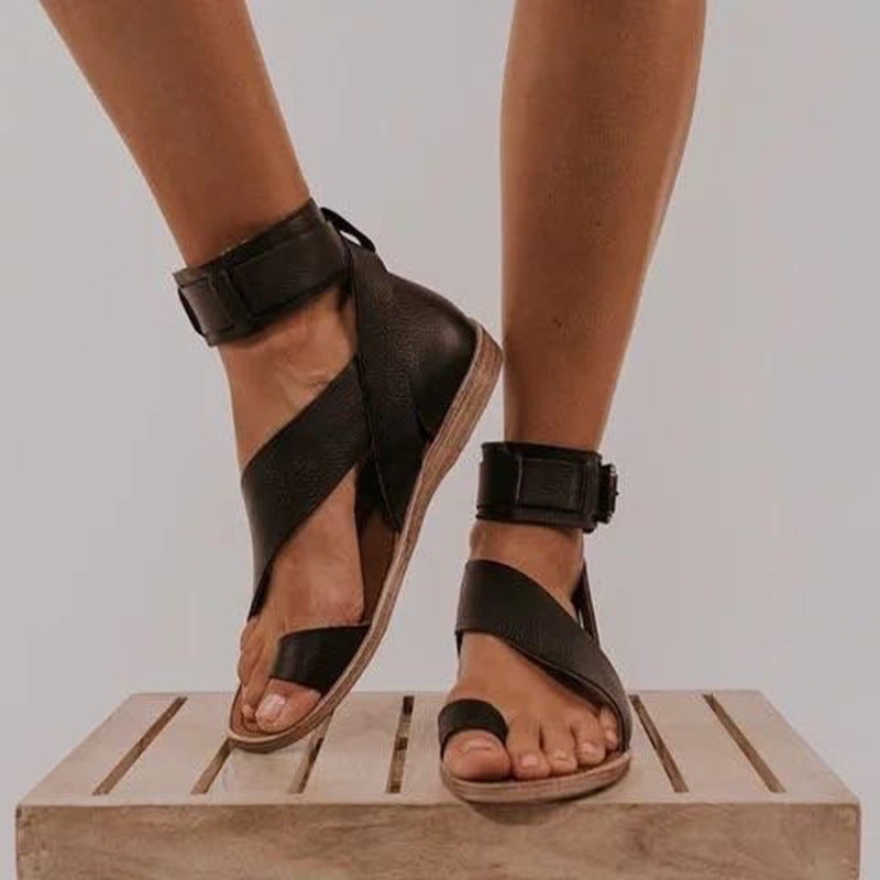 Plus Size Roman Style Women's Buckle Toe Slippers Flat Sandals
