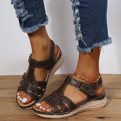 New European And American Wedge Stitching Light Hollow Large Size Sandals