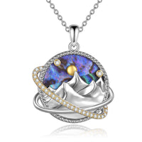Sterling Silver Universe Planet Sun Moutain Pendant Necklace Abalone Shell Cubic Zirconia Jewelry
