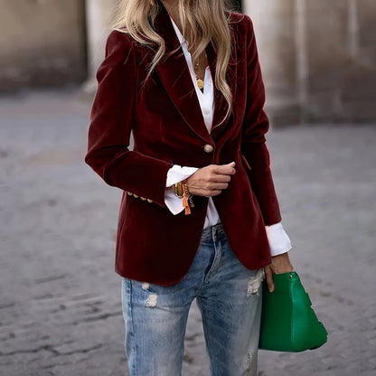 Velvet Lapel Casual Suit Business Fashion Slim Single-breasted Jacket Outwear Clothing For Women