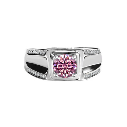 S925 Sterling Silver Moissanite Men's Ring 1 Karat Double-row Micro-inlaid