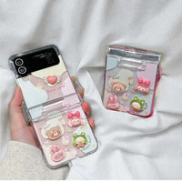 3D Cartoon Girl Bracelet Phone Case for Samsung Galaxy Z Flip 3 4 5 6 - Clear Shockproof Back Cover with Wrist Strap for Easy Carry