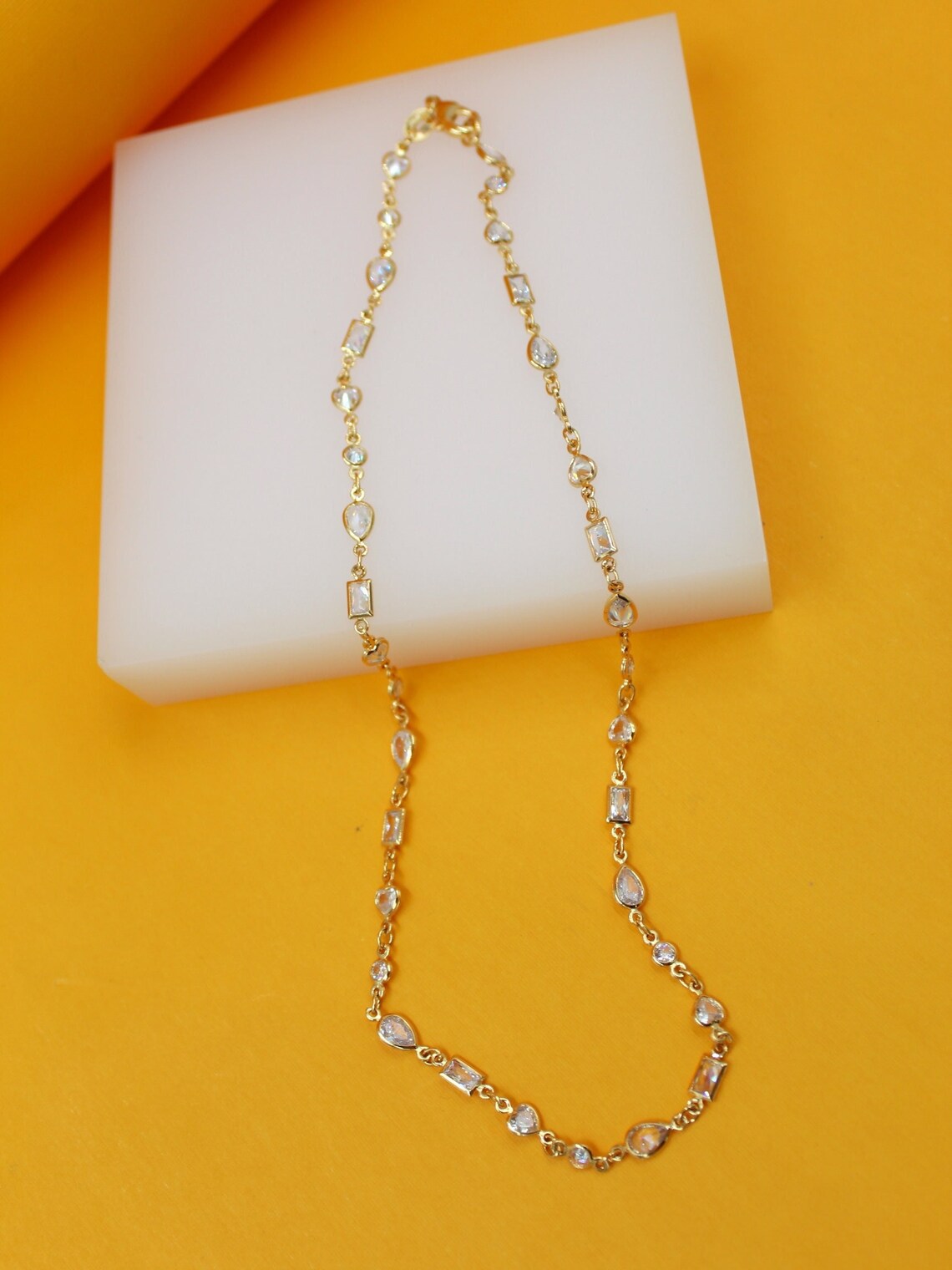 Clear CZ Stone Shape Mix Charm Necklace (I503)(H148)