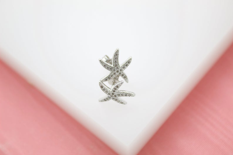 18K Gold Filled CZ Cubic Zirconia Star Fish Earring (K238)