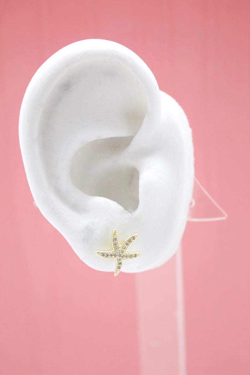 18K Gold Filled CZ Cubic Zirconia Star Fish Earring (K238)