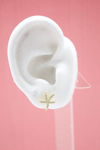 18K Gold Filled CZ Cubic Zirconia Star Fish Earring (K238)