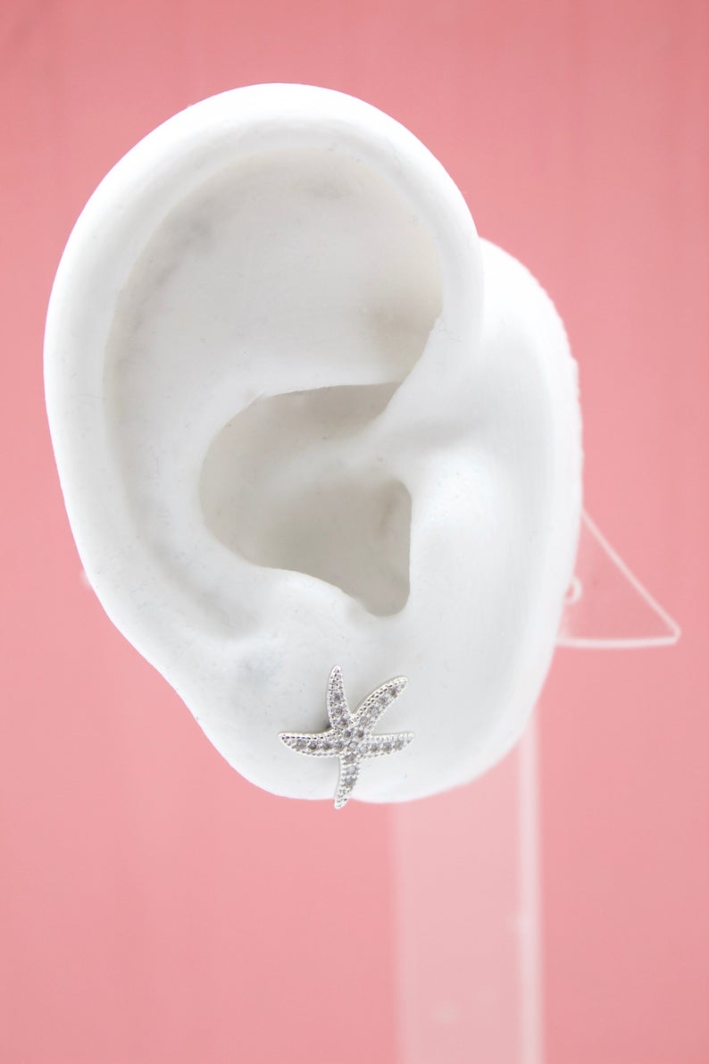 18K Gold Filled CZ Cubic Zirconia Star Fish Earring (K238)