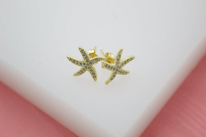 18K Gold Filled CZ Cubic Zirconia Star Fish Earring (K238)