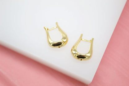 18K Gold Filled Earrings U Shaped Earrings Thick Linked Hoops Minimalist Trendy Huggies Earrings (L74A)