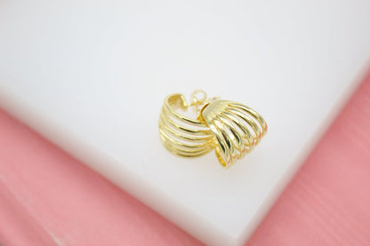 18K Gold Filled Striped Design Stud Earring (L26)