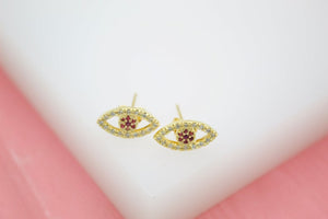 18K Gold Filled Evil Eye Red, Blue, Purple Stud Earrings (L1)
