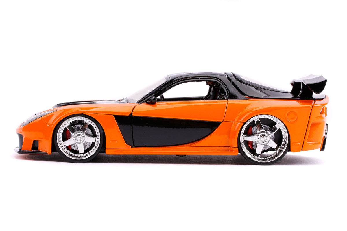 Han's Mazda RX-7 RHD (Right Hand Drive) Orange and Black "The Fast and the Furious: Tokyo Drift" (2006) Movie "25 Years of Fast & Furious" Series 1/24 Diecast Model Car by Jada