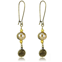 LO3806 - Antique Copper White Metal Earrings with Synthetic Glass Bead in Champagne