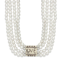 LO3820 - Antique Silver White Metal Necklace with Synthetic Glass Bead in White