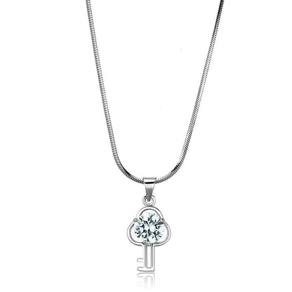 LO4161 - Rhodium Brass Chain Pendant with AAA Grade CZ  in Clear