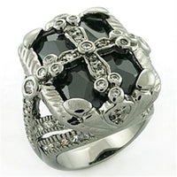LOA708 - Rhodium + Ruthenium Brass Ring with AAA Grade CZ  in Jet