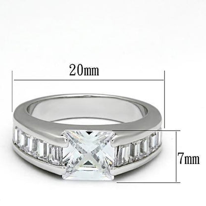 LOA843 - Rhodium Brass Ring with AAA Grade CZ  in Clear