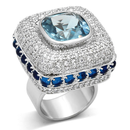 LOA861 - Rhodium Brass Ring with Synthetic Spinel in London Blue