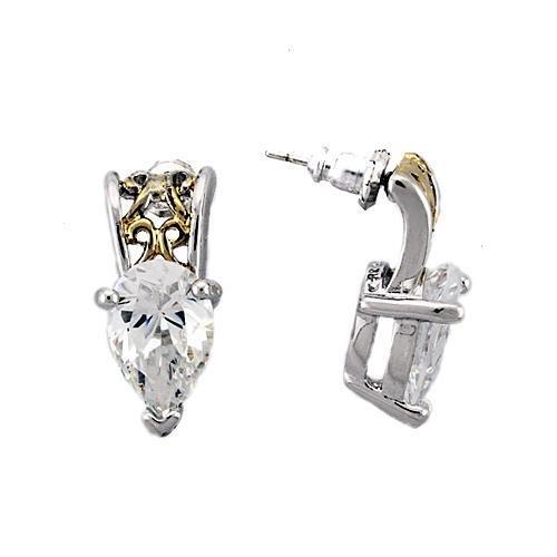 LOAS782 - Reverse Two-Tone 925 Sterling Silver Earrings with AAA Grade CZ  in Clear