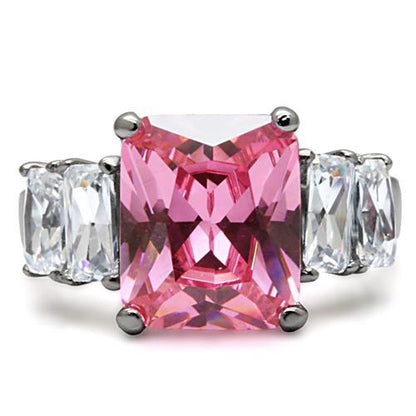 TK088 - High polished (no plating) Stainless Steel Ring with AAA Grade CZ  in Rose