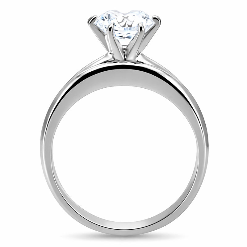 TK097 - High polished (no plating) Stainless Steel Ring with AAA Grade CZ  in Clear