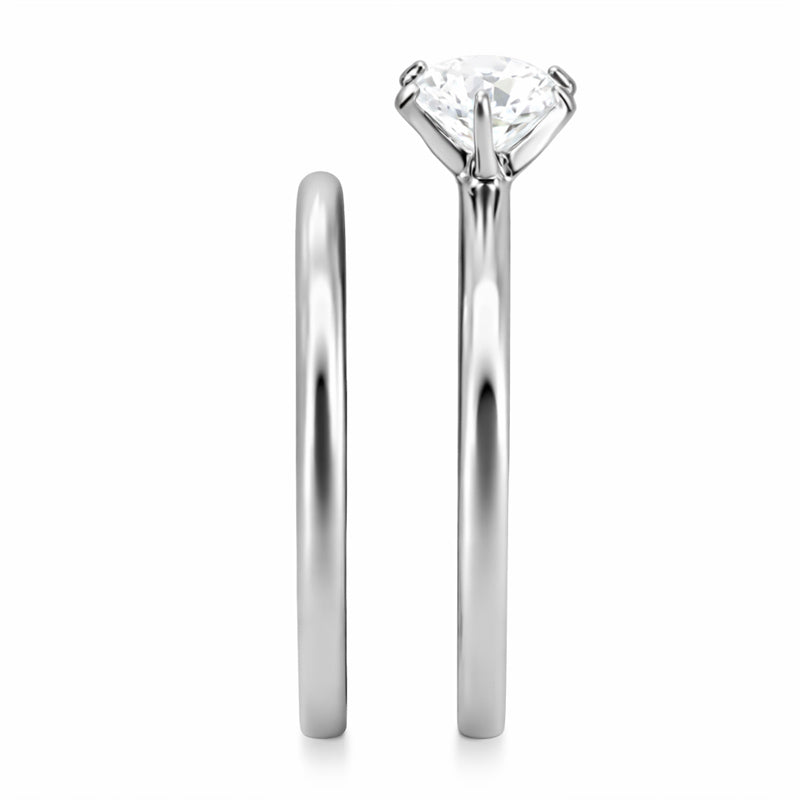 TK097 - High polished (no plating) Stainless Steel Ring with AAA Grade CZ  in Clear