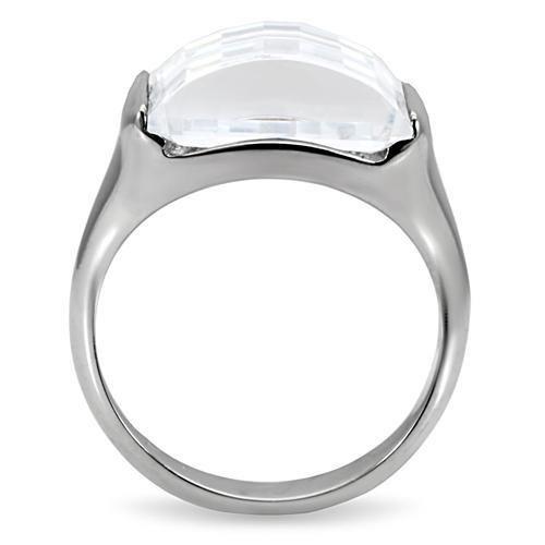 TK100 - High polished (no plating) Stainless Steel Ring with AAA Grade CZ  in Clear