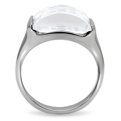 TK100 - High polished (no plating) Stainless Steel Ring with AAA Grade CZ  in Clear