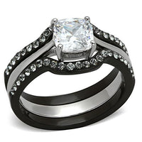 TK1343 - Two-Tone IP Black Stainless Steel Ring with AAA Grade CZ  in Clear