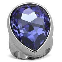 TK1426 - High polished (no plating) Stainless Steel Ring with Top Grade Crystal  in Tanzanite
