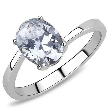 TK3433 - High polished (no plating) Stainless Steel Ring with AAA Grade CZ  in Clear