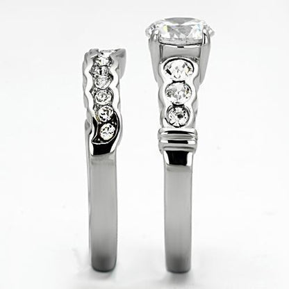 TK974 - High polished (no plating) Stainless Steel Ring with AAA Grade CZ  in Clear