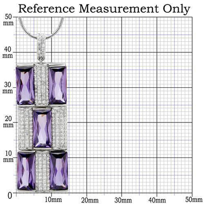 TS026 - Rhodium 925 Sterling Silver Chain Pendant with AAA Grade CZ  in Amethyst