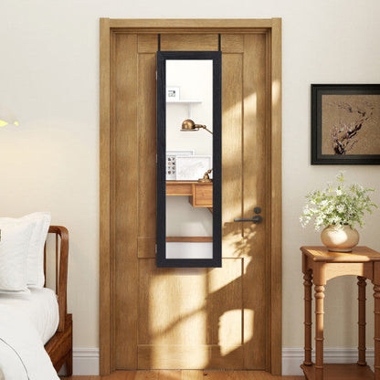Full Length Mirror Jewelry Cabinet with Ring Slots and Necklace Hooks-Black
