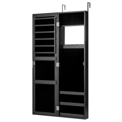 Full Length Mirror Jewelry Cabinet with Ring Slots and Necklace Hooks-Black