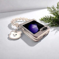 Glitter Bracelet Chain Hinge Case for Samsung Galaxy Z Flip 3 4 5 6 - Stylish Clear Protective Cover with Secure Grip for Zflip5 Phones